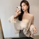 Women Hollow Knit Pullover Solid Color Mohair Sweater Loose Oversized Sexy Off Shoulder See Through