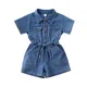 Denim Romper for Girls Turn Down Collar Single Breasted High Waist Shorts Jumpsuit with Pockets