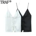 TRAF White Crop Top donna Bowknot Cut Out Top in raso donna Summer Backless Sexy Top per donna senza