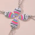 Cute BFF 4 PCS Colorful Water Drop Best Friends Forever And Ever Pendant Necklace Set With Crystal