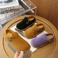 2024 New Girls Casual Shoes Drop Shipping Children Fashion Leather Shoes T-Strap Simple Non-slip