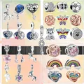 New Silver Color Rainbow Unicorn Key Football Headset Pendant Beads Fit Original Pandora Charms