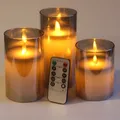 Flameless Candles (D 3" x H 4" 5" 6") Glass Real Wax Pillars & Moving Flame Wick LED Candles and