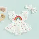 0-24M Newborn Baby Girls Summer Romper Dress Cute Rainbow Dots Pattern Ruffle Sleeve Cross Back