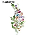 Blucome Flower Brooch For Women Enamel Brooches Jewelry Hijab Pins Austrian Crystal Decorative