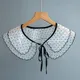 Women Vintage Polka Dot Double Layer Faux Collar Big Shawl Elegant Black Scalloped Trim Half Shirt