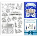 1pc Happy Hanukkah Clear Stamps 4.3x6.3 inch PVC Plastic Stamp Chanukah Label Stamps Candles Craft