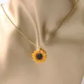 New Sunflower Pendant Necklace Gold Color Chain 1.5cm 1.8cm 2.5cm Resin Flower Collar Necklace For