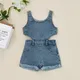 0-4Y Kids Denim Playsuits Baby Girls Summer Clothing Solid Color Sleeveless Hollow Out Short Romper