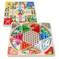 2 in 1 Double-Faced Mini Chess Game Checkerboard Wooden Flying Chess Chinese Checkers Flying Ludo