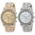 2 Pc Geneva Silver And Gold Plated Classic Round Ladies Boyfriend Watch Ceramic Watch Diamond Watch