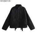 KEYANKETIAN Autumn/Winter New Women's Quilting Cotton-Padded Jacket Mock Neck Double Pockets Black