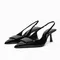 Women’s Black Patent Leather High Heels Fashion Pointed Toe Slingbacks Pumps Spring Elegant Office