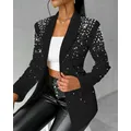 Blazer Woman Autumn Fashion Beaded Elegant Temperament Shawl Collar Plain Long Sleeve Work Blazer