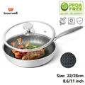 Innerwell Stainless Steel Frying Pan with Lid 8.6/11inch Anti-scald Handle Honeycomb Nonstick Coated