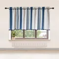 Café Blackout Short Curtains Valance Blue Striped Hairball Tassel Small Window Curtain for Kitchen