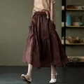 Double Layer Cotton Linen Skirt Spring 2023 Womens Fashion Women Korean Clothing Elegant Long Skirts