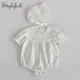 Korean baby clothes summer new baby romper plain color jacquard short-sleeved hoodie suit baby girls