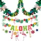 Hawaiian Artificial Paper Flower Garland Happy Birthday Banner Flamingo Summer Tropical Party