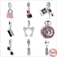 925 Sterling Silver Bag Lipstick Mirror Lady Beads Dangle Charms Fit Original Pandora Charms