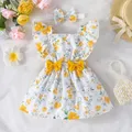 Dress For Kids Newborn 3 - 24 Months Birthday Butterfly Sleeve Cute Yellow Floral Princess Formal