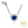 Potiy Heart Created Blue Sapphire 925 Sterling Silver Pendant Necklace for Woman Gemstone Fine