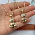 2023 Fashion Cute CZ Crystal Teddy Bear Necklaces For Women Copper Gold Plated Heart Bear Necklaces