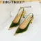 BIGTREE Sexy Women Pumps Office Lady Party Metal Decoration Pointed Toe Flock 7CM Thin Heels Fashion