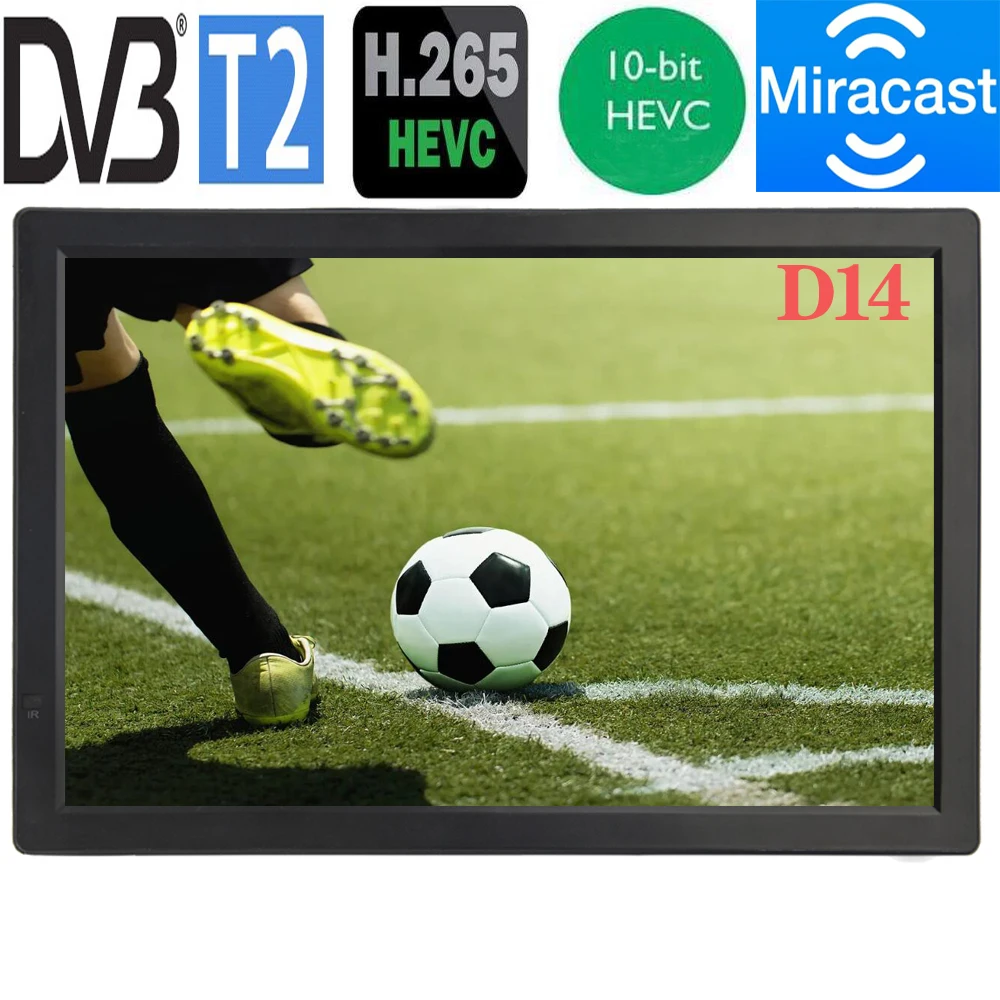Nuovo mini TV portatile ricaricabile LEADSTAR da 14 pollici con sintonizzatore digitale DVB-T2 Dolby AC3 10 bit Hevc schermo wireless condivisione Miracast