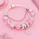 New Romantic Pink Cherry Blossoms Flower Charm Bracelet Cute Pink Enamel Crystal Plant Bead Bracelet