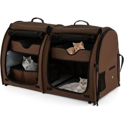 Goplus - Transportbox mit Zwei Fächern für Katzen, 2 in 1 Haustierhütte mit abnehmbaren Hängematten