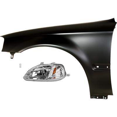 2000 Honda Civic 3-Piece Kit Driver Side Headlight, with Bulb and Fender, LED