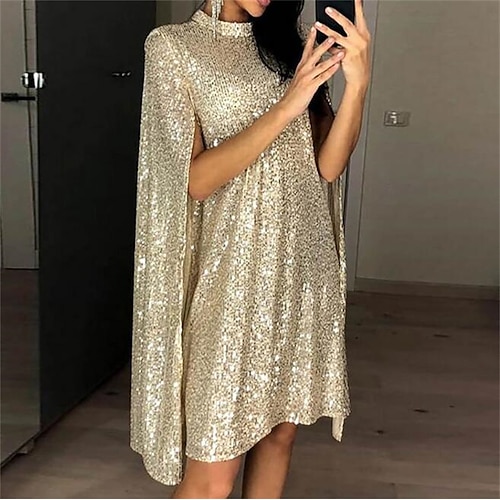 vestito oro donna vestito paillettes vestito da festa mini abito argento nero manica lunga tinta unita paillettes primavera autunno inverno girocollo elegante festa vestito invernale 2023 s m l xl xxl