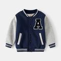 Toddler Boys Baseball Jackets Outerwear Color Block Letter Long Sleeve Button Coat School Sports Fashion Cool Navy Blue Dark Green Fall Winter 3-7 Years