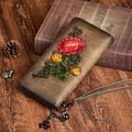 Women's Wallet Wristlet Credit Card Holder Wallet Leather Outdoor Shopping Daily Zipper Flower Embossed Large Capacity Lightweight Durable Flower Folk Retro coffee Retro black Retro Brown