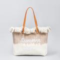 Women's Tote Shoulder Bag Straw Bag Canvas Daily Holiday Beach Embroidery Large Capacity Lightweight Solid Color Letter Light blue embroidered letters Sky blue embroidered letters Brown
