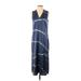 Equipment Casual Dress - Midi V-Neck Sleeveless: Blue Print Dresses - Women's Size X-Small