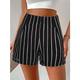 Damen Shorts Kurze Hosen Polyester Streifen Schwarz Weiß Strassenmode Hoher Taillenbund Kurz Urlaub Casual Sommer Frühling