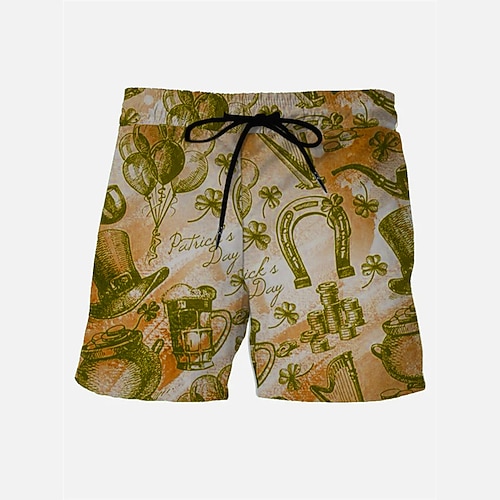 St. Patrick's Day Männer vierblättriger Klee Bier Badehosen Shorts Boardshorts Mittlerer Bund Hawaiianisch Lässig St. Patrick's Day Urlaub Strand Kordelzug mit Netzfutter Elastischer Bund Designer Image