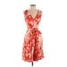 Lauren by Ralph Lauren Casual Dress - Fit & Flare V-Neck Sleeveless: Red Floral Dresses - Women's Size 2