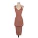 Dress Forum Casual Dress - Bodycon Plunge Sleeveless: Brown Print Dresses - Women's Size Small