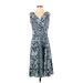 Lands' End Casual Dress - Fit & Flare: Blue Floral Motif Dresses - Women's Size Small