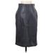 Ann Taylor Faux Leather Pencil Skirt Calf Length: Gray Print Bottoms - Women's Size 2 Petite