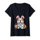 Damen Ostern Englische Bulldogge Hasenohren Eier Kinder Männer Frauen Freund T-Shirt mit V-Ausschnitt