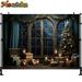 Christmas Window Snowy Night Backdrops Xmas Tree Portrait Photos Photography Background Candles Gift Boxes Decor