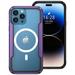 ELEHOLD Rugged Magnetic Case for iPhone 15 Pro Hard PC Clear Back Aluminium Alloy Silicone Bumper Frame Compatible with Mag Safe Translucent Clear Shockproof Protective Case Purple