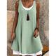 Femme faux deux pièces Robe Patineuse Mini robe Lin basique Plein Col Ras du Cou Sans Manches du quotidien Eté Printemps Noir Vert Claire