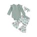 aturustex Baby Girls Fall Outfit Romper with Rainbow/Flower Print Pants Headband