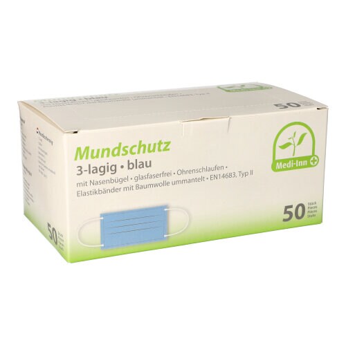 Medi-Inn® 50 "Medi-Inn®" Mundschutz Type II 3-lagig 9 cm x 17,5 cm blau mit Nasenbügel Image