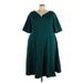 City Chic Casual Dress - A-Line V-Neck 3/4 sleeves: Teal Solid Dresses - New - Women's Size 24 Plus